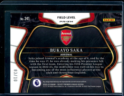 2022/23 Panini Select EPL Bukayo Saka Field Level Gold /10 Arsenal
