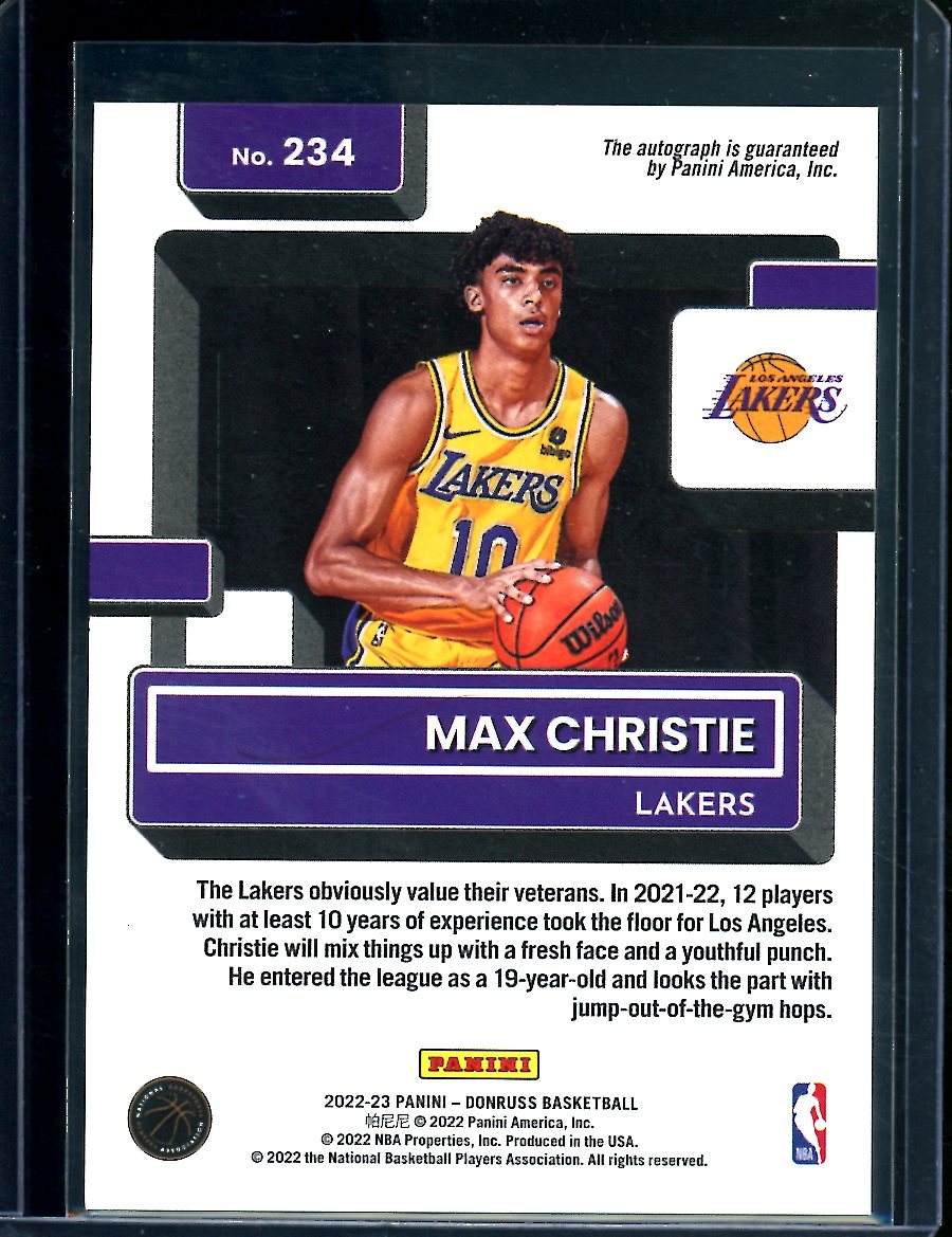 2022/23 Panini Donruss Choice Max Christie Rookie Blue Choice Auto /49 Lakers