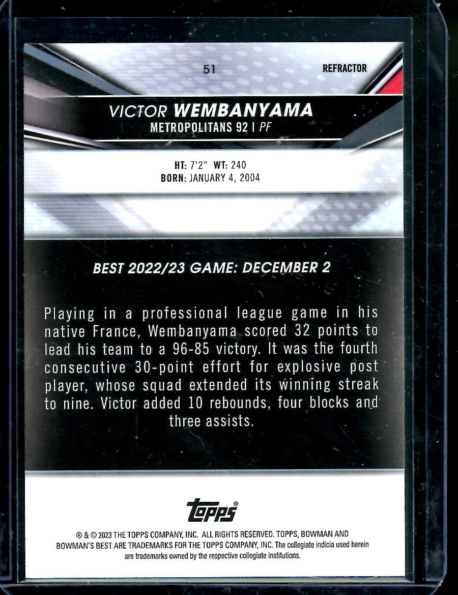 2023 Bowmans Best University Victor Wembanyama Refractor Spurs
